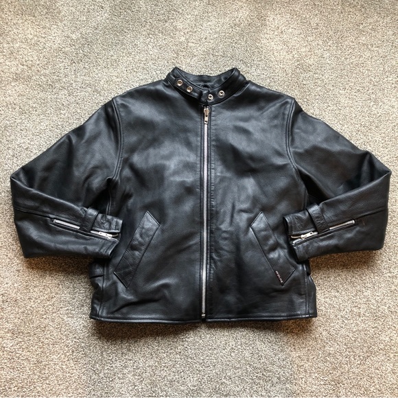 Y2K REDLINE LEATHER JACKET BLACK SIZE MEDIUM - Picture 2 of 11